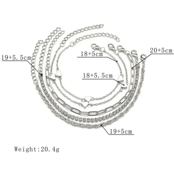 5pcs Rhinestone & Heart Decor Bracelet For Women Fashion Jewelry Gift We… - Picture 3 of 5